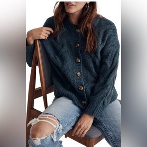 Madewell Cable Ashmont Cardigan Sweater Sz XXS Heather Mineral Mineral Blue